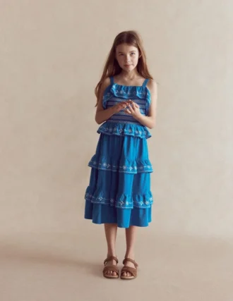 Jersey Embroidered Midi Dress Kingfisher Blue