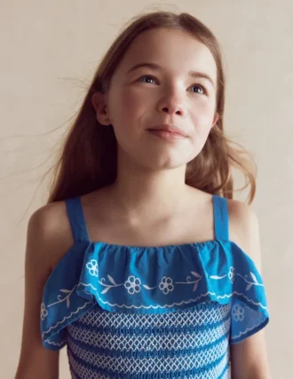 Jersey Embroidered Midi Dress Kingfisher Blue