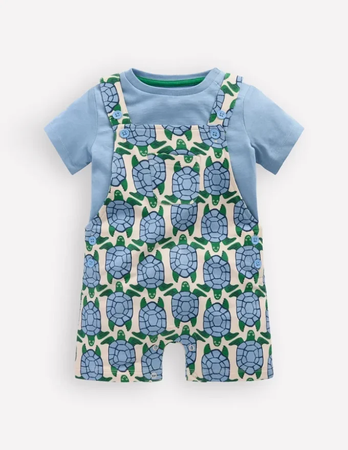 Jersey Short Dungaree Set Blue Geo Turtles Jersey Short Dungaree Set Blue Geo Turtles