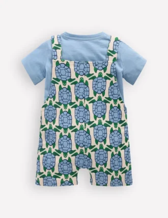Jersey Short Dungaree Set Blue Geo Turtles
