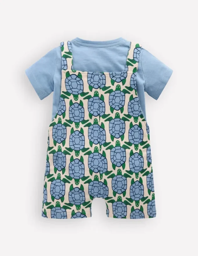 Jersey Short Dungaree Set Blue Geo Turtles Jersey Short Dungaree Set Blue Geo Turtles