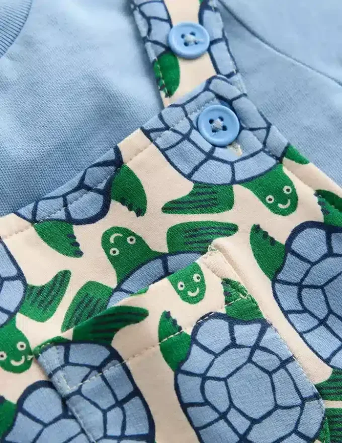Jersey Short Dungaree Set Blue Geo Turtles Jersey Short Dungaree Set Blue Geo Turtles