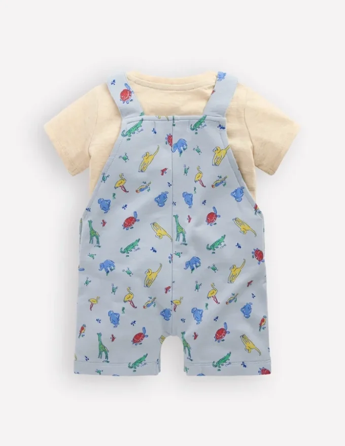 Jersey Short Dungaree Set Blue Multi Jungle Animals