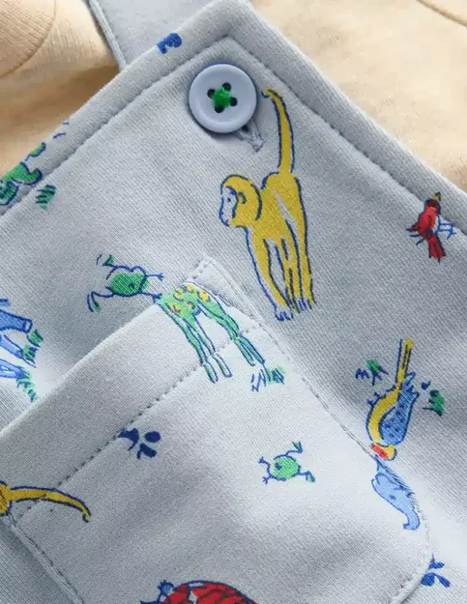Jersey Short Dungaree Set Blue Multi Jungle Animals