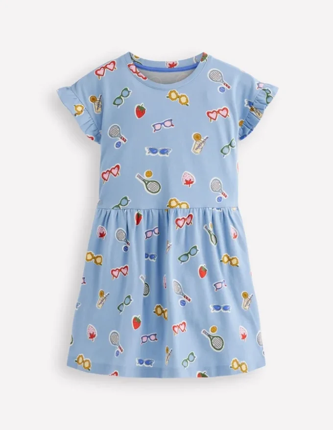 Jersey T-Shirt Dress Glacier Blue Holiday Print Jersey T-Shirt Dress Glacier Blue Holiday Print