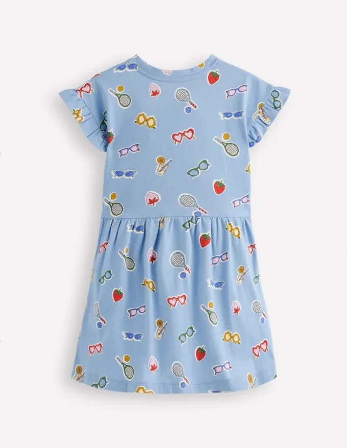 Jersey T-Shirt Dress Glacier Blue Holiday Print Jersey T-Shirt Dress Glacier Blue Holiday Print