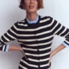 Joanna Fitted Knitted Jacket Navy/ Warm Ivory Stripe Joanna Fitted Knitted Jacket Navy/ Warm Ivory Stripe