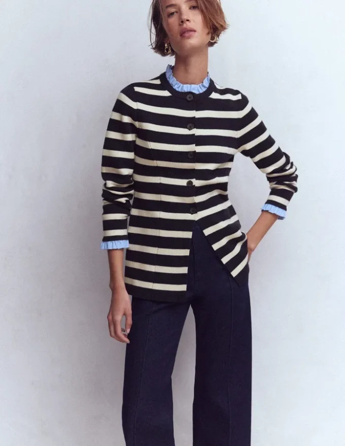 Joanna Fitted Knitted Jacket Navy/ Warm Ivory Stripe Joanna Fitted Knitted Jacket Navy/ Warm Ivory Stripe