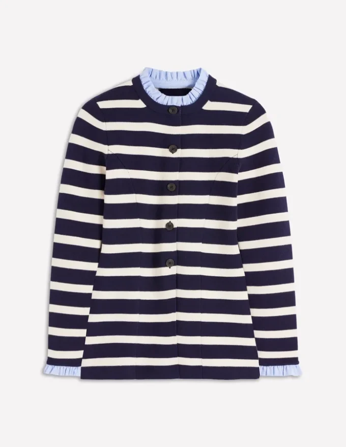 Joanna Fitted Knitted Jacket Navy/ Warm Ivory Stripe Joanna Fitted Knitted Jacket Navy/ Warm Ivory Stripe