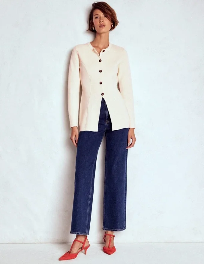 Joanna Fitted Knitted Jacket Warm Ivory Joanna Fitted Knitted Jacket Warm Ivory