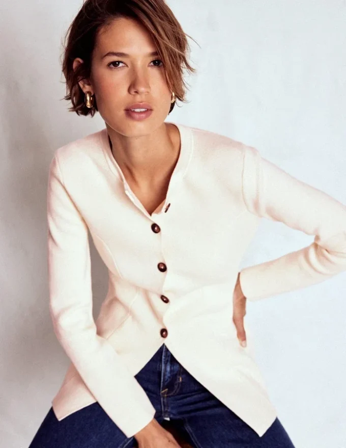 Joanna Fitted Knitted Jacket Warm Ivory Joanna Fitted Knitted Jacket Warm Ivory