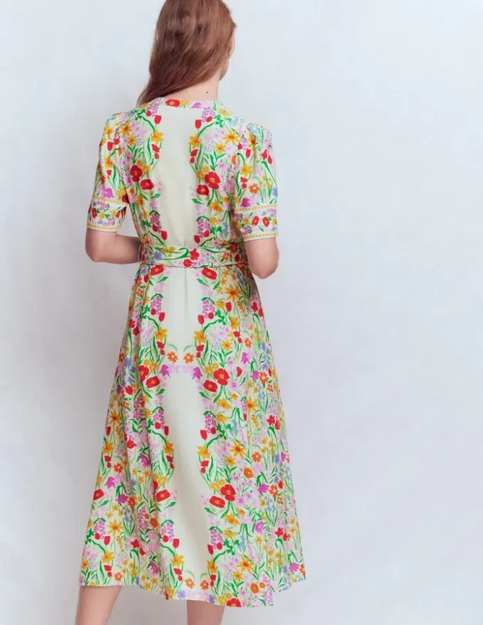 Kate Puff Sleeve Belted Dress Ivory, Elegant Garden Kate Puff Sleeve Belted Dress Ivory, Elegant Garden