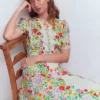 Kate Puff Sleeve Belted Dress Ivory, Elegant Garden Kate Puff Sleeve Belted Dress Ivory, Elegant Garden