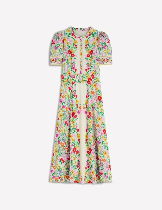 Kate Puff Sleeve Belted Dress Ivory, Elegant Garden Kate Puff Sleeve Belted Dress Ivory, Elegant Garden