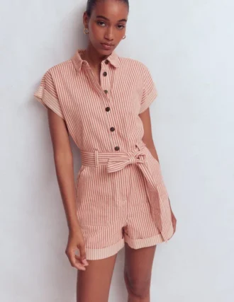 Kay Denim Playsuit Red Tram Stripe