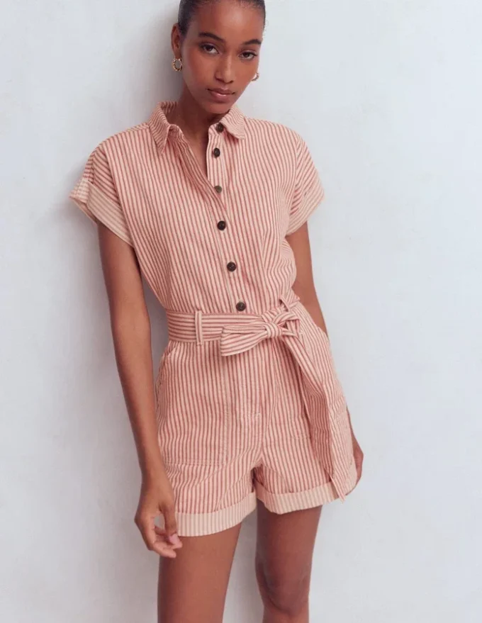 Kay Denim Playsuit Red Tram Stripe Kay Denim Playsuit Red Tram Stripe