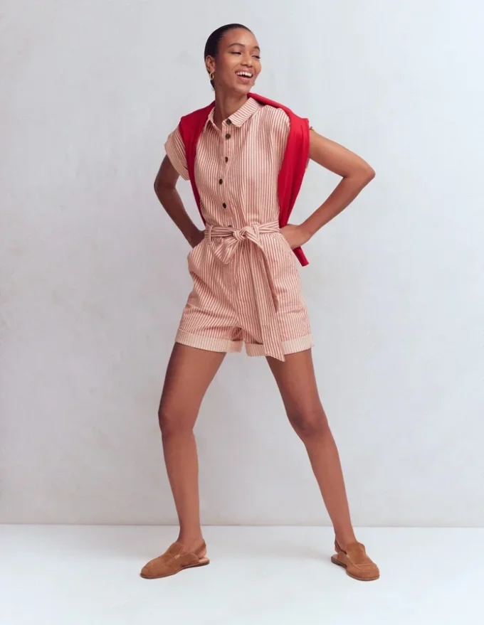 Kay Denim Playsuit Red Tram Stripe Kay Denim Playsuit Red Tram Stripe