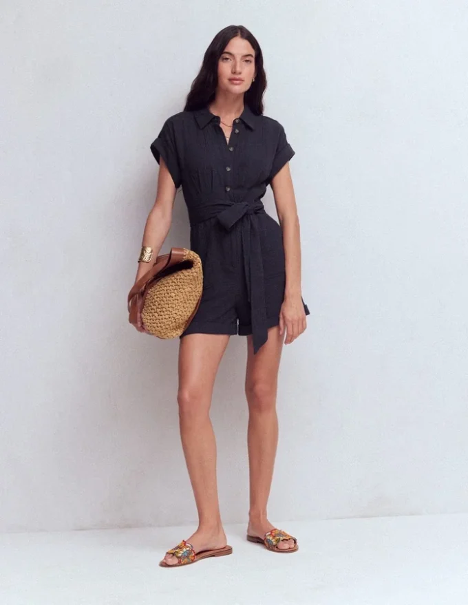 Kay Double Cloth Playsuit Navy Kay Double Cloth Playsuit Navy