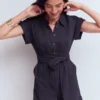 Kay Double Cloth Playsuit Navy Kay Double Cloth Playsuit Navy
