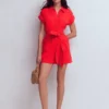 Kay Double Cloth Playsuit Poppy Red Kay Double Cloth Playsuit Poppy Red