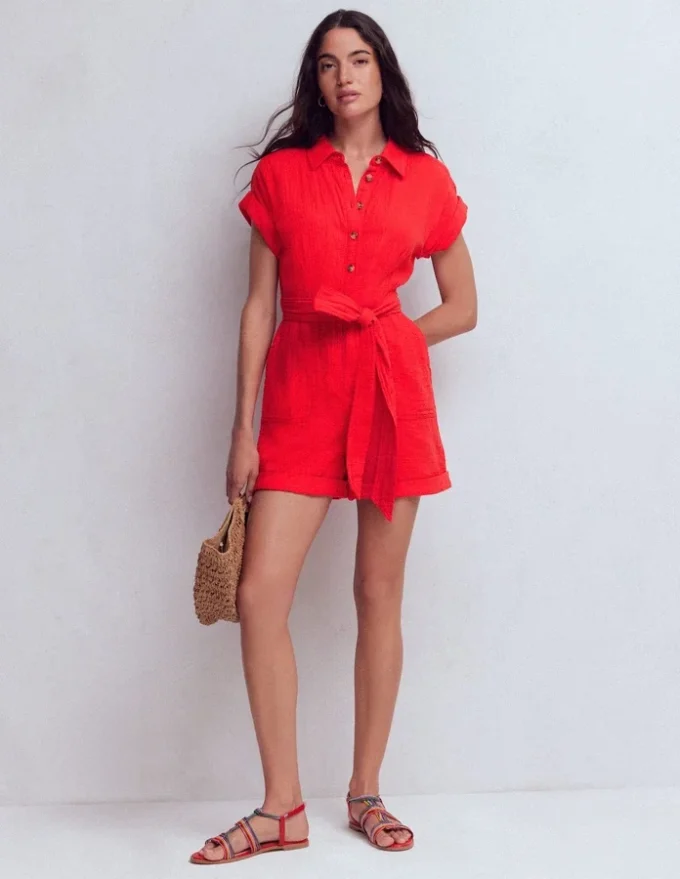Kay Double Cloth Playsuit Poppy Red Kay Double Cloth Playsuit Poppy Red