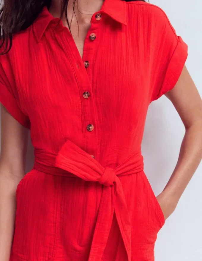 Kay Double Cloth Playsuit Poppy Red Kay Double Cloth Playsuit Poppy Red