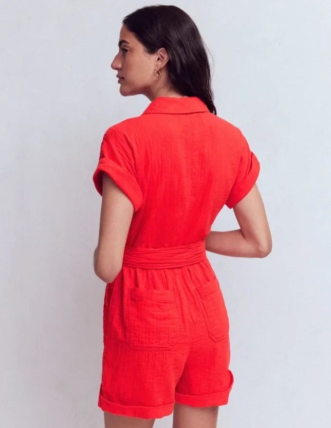 Kay Double Cloth Playsuit Poppy Red Kay Double Cloth Playsuit Poppy Red