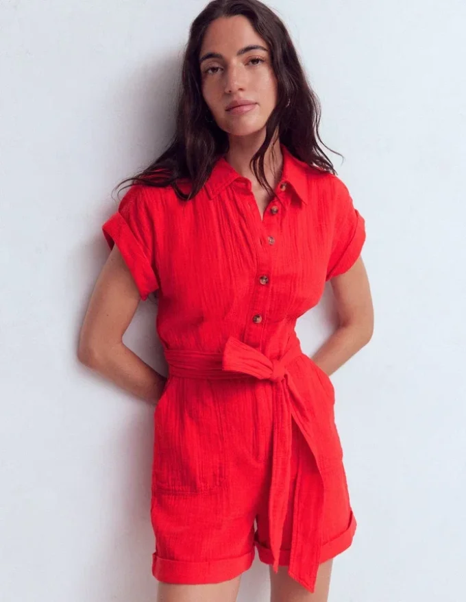 Kay Double Cloth Playsuit Poppy Red Kay Double Cloth Playsuit Poppy Red