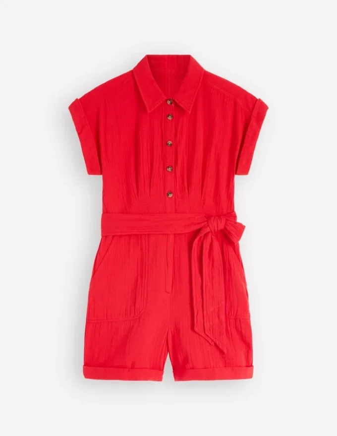 Kay Double Cloth Playsuit Poppy Red Kay Double Cloth Playsuit Poppy Red