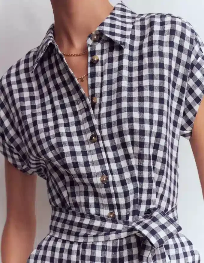 Kay Linen Playsuit Navy, Ivory Gingham Kay Linen Playsuit Navy, Ivory Gingham