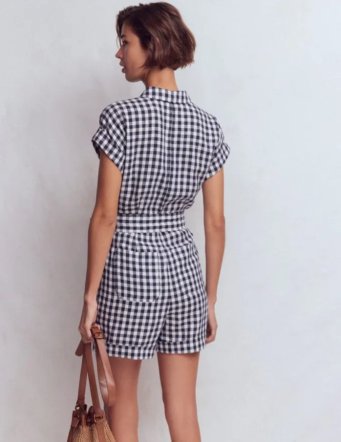 Kay Linen Playsuit Navy, Ivory Gingham Kay Linen Playsuit Navy, Ivory Gingham
