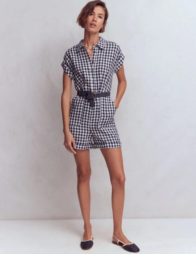 Kay Linen Playsuit Navy, Ivory Gingham Kay Linen Playsuit Navy, Ivory Gingham