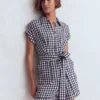 Kay Linen Playsuit Navy, Ivory Gingham Kay Linen Playsuit Navy, Ivory Gingham