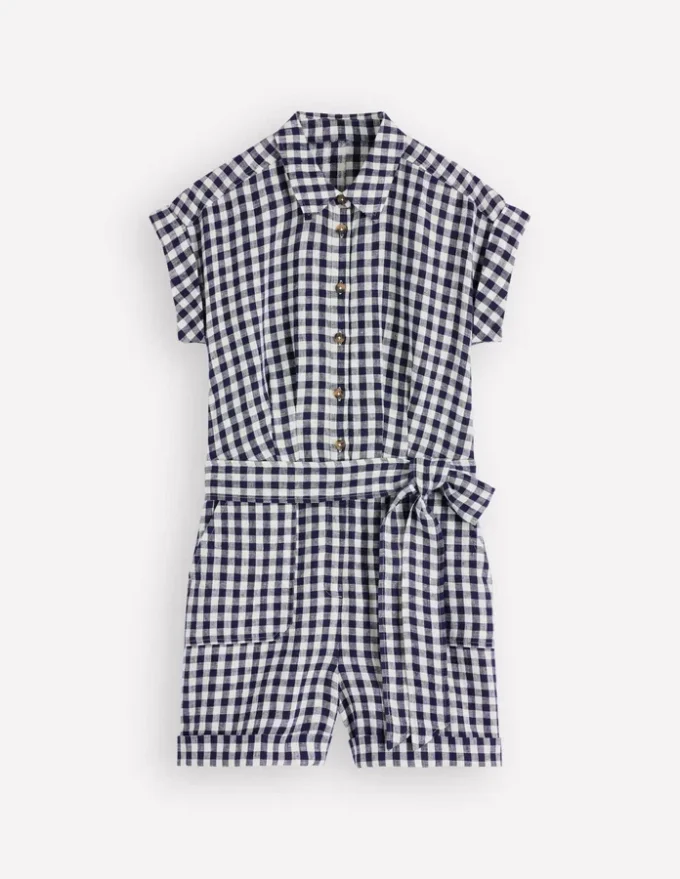 Kay Linen Playsuit Navy, Ivory Gingham Kay Linen Playsuit Navy, Ivory Gingham