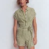 Kay Linen Playsuit Olive, Ivory Gingham Kay Linen Playsuit Olive, Ivory Gingham