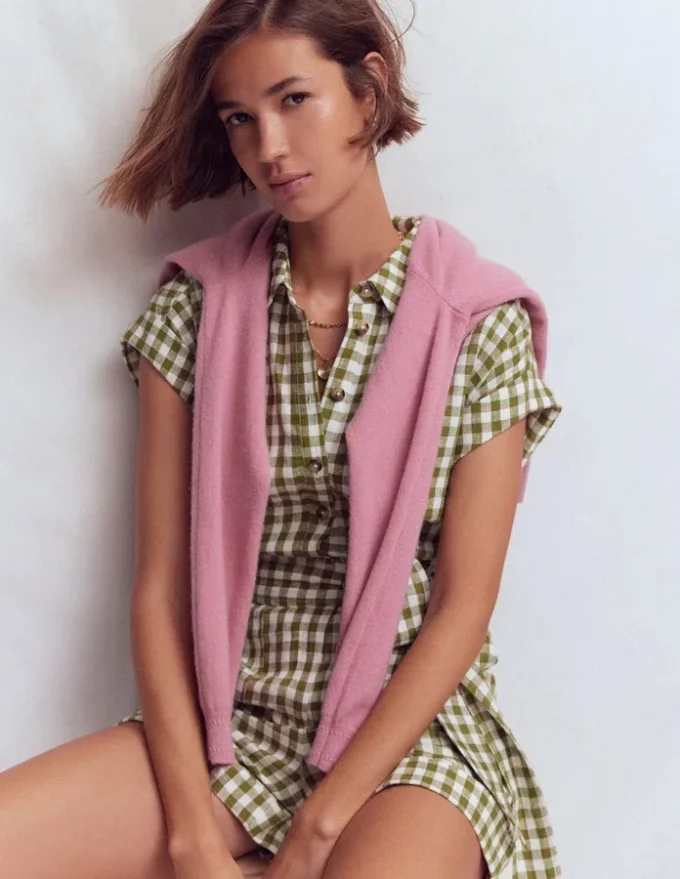 Kay Linen Playsuit Olive, Ivory Gingham Kay Linen Playsuit Olive, Ivory Gingham