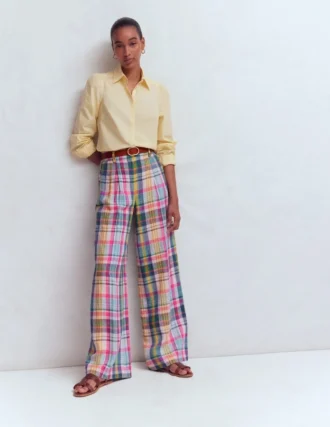 Kensington Linen Pants Blue, Pink and Green Madras
