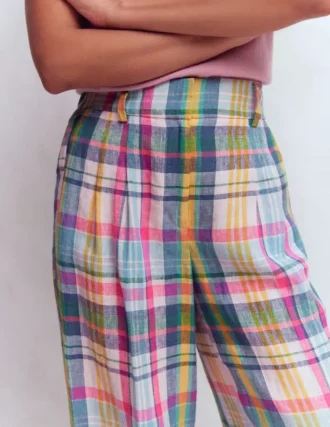 Kensington Linen Pants Blue, Pink and Green Madras