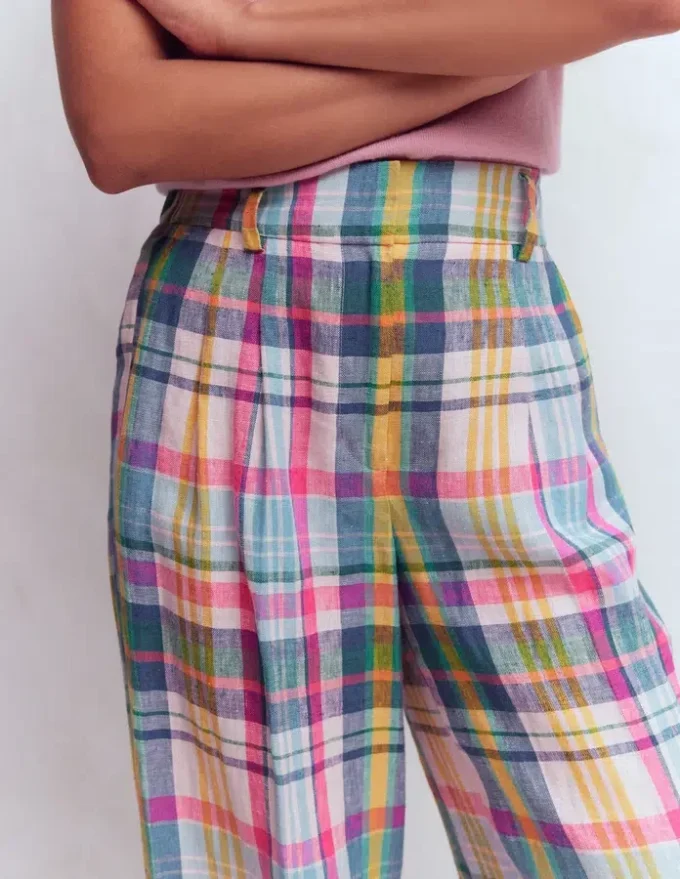 Kensington Linen Pants Blue, Pink and Green Madras