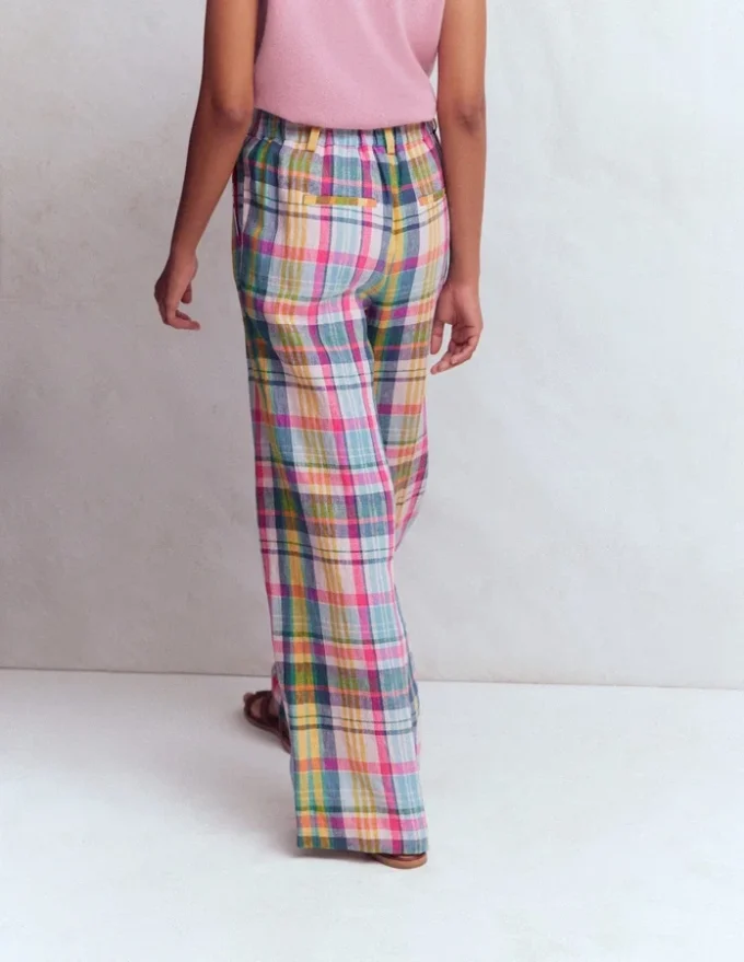 Kensington Linen Pants Blue, Pink and Green Madras