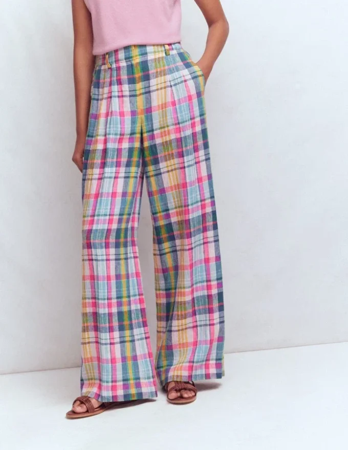 Kensington Linen Pants Blue, Pink and Green Madras