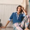 Kensington Linen Pants Blue, Pink and Green Madras