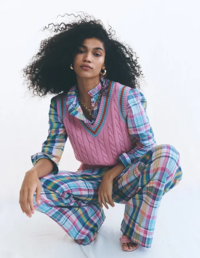 Kensington Linen Pants Blue, Pink and Green Madras