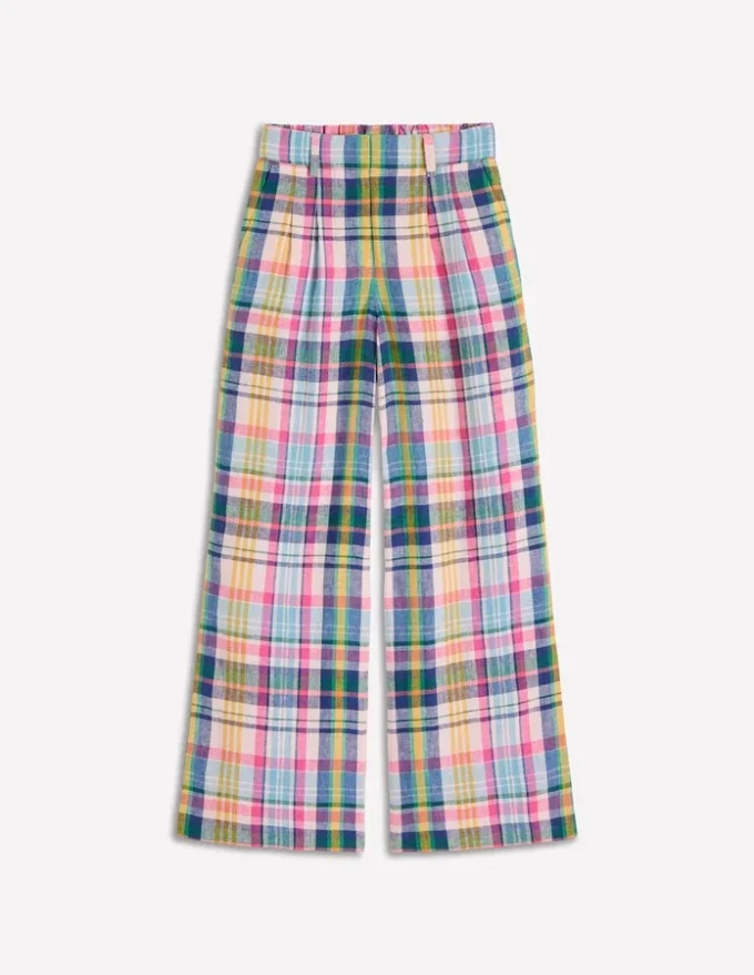 Kensington Linen Pants Blue, Pink and Green Madras
