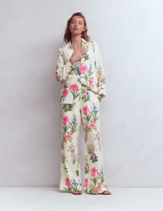 Kensington Linen Pants Ivory, Delicate Blossom