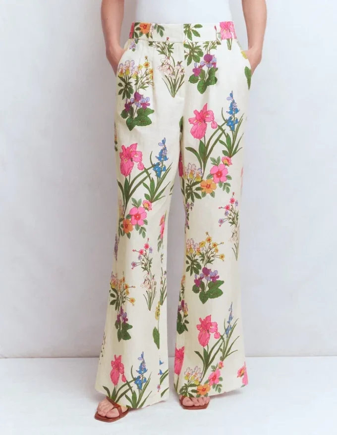 Kensington Linen Pants Ivory, Delicate Blossom Kensington Linen Pants Ivory, Delicate Blossom