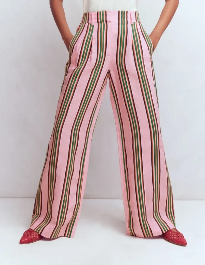 Kensington Linen Pants Pink and Green Stripe Kensington Linen Pants Pink and Green Stripe