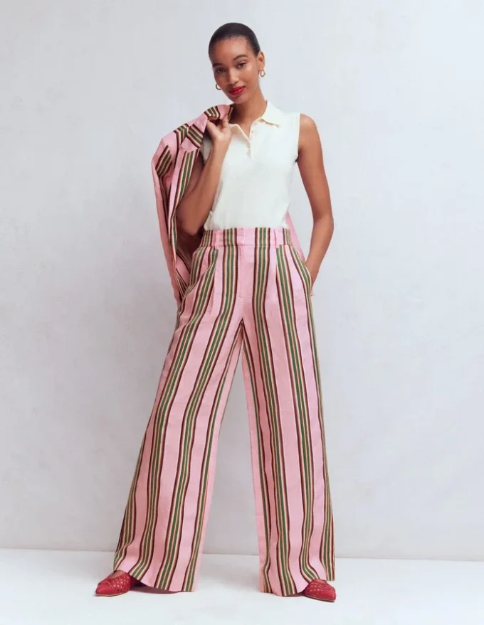Kensington Linen Pants Pink and Green Stripe Kensington Linen Pants Pink and Green Stripe