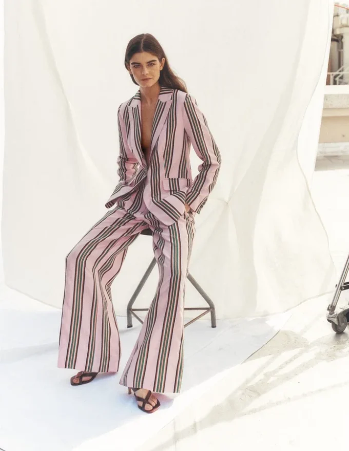 Kensington Linen Pants Pink and Green Stripe Kensington Linen Pants Pink and Green Stripe