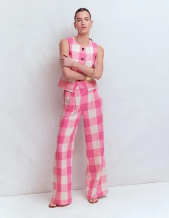 Kensington Linen Pants Pink Punch Gingham